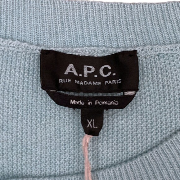 NWT A.P.C. Men's Christian Crewneck Pullover Sweater Blue Clair XL Long Sleeve - Picture 5 of 9
